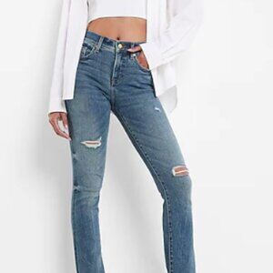 Express Mid-Rise Medium Wash Ripped Skyscraper Jeans - Size - 4 Long